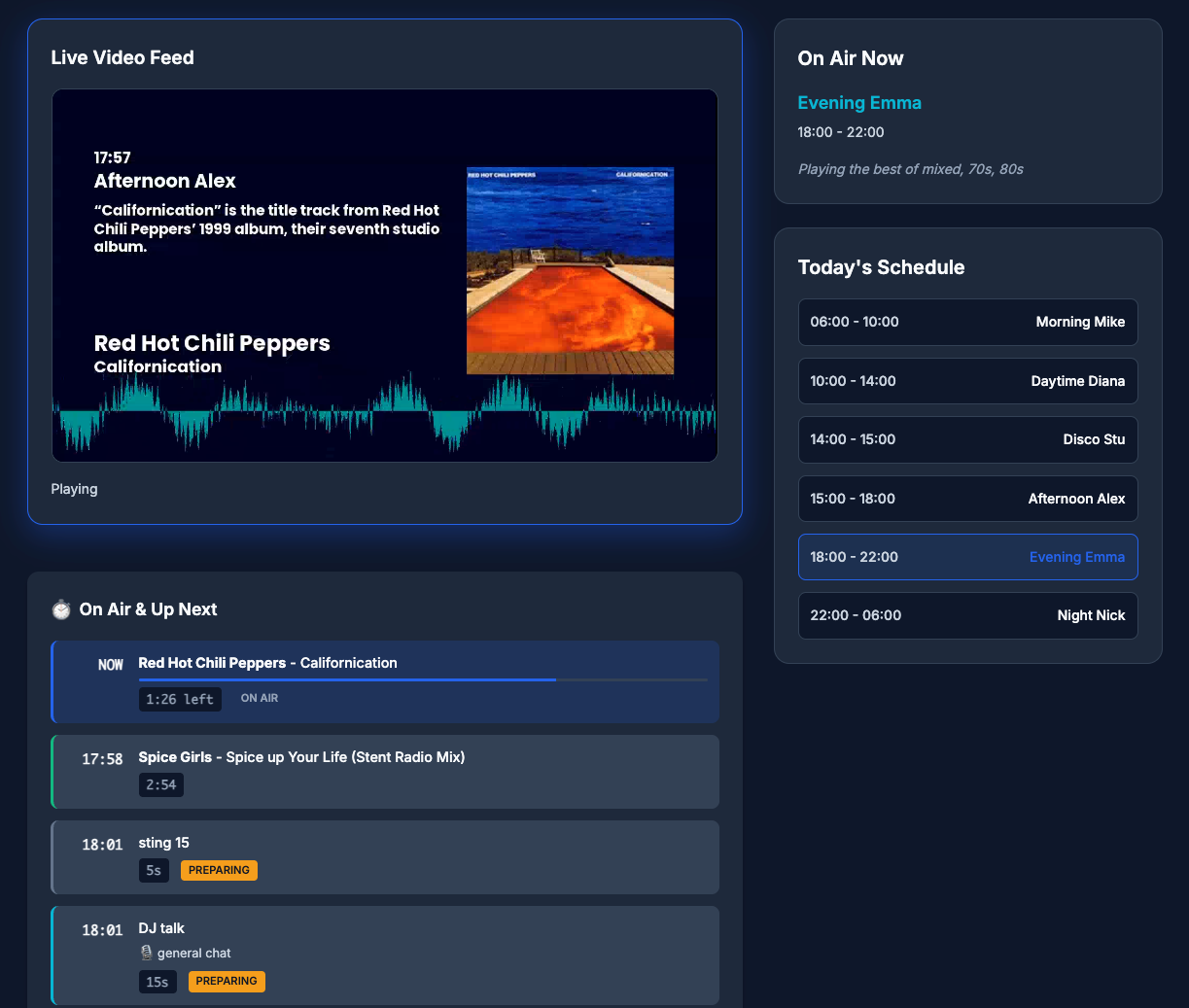Screenshot of AI DJ Radio in action